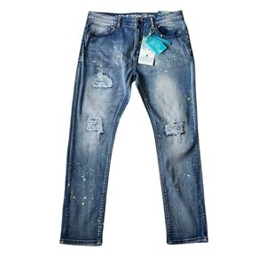 Men’s Paint Splatter Super Stretch Skinny Jeans 34x30
